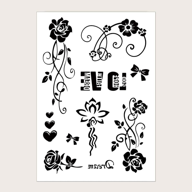 

Flower Pattern Tattoo Sticker 1sheet, Black
