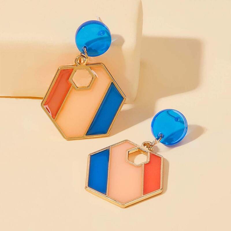 

Colorblock Polygon Drop Earrings 1pair, Multicolor
