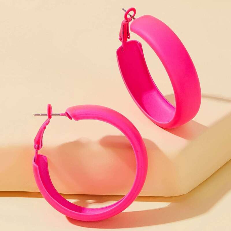 

Simple Neon Pink Hoop Earrings 1pair, Hot pink