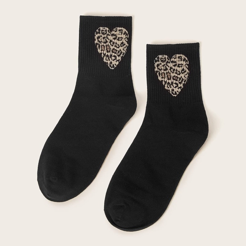 

Leopard Heart Pattern Socks 1pair, Multicolor