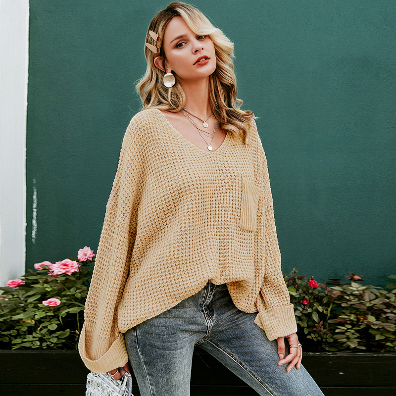 

Simplee Drop Shoulder Pocket Patch Sweater, Khaki pastel