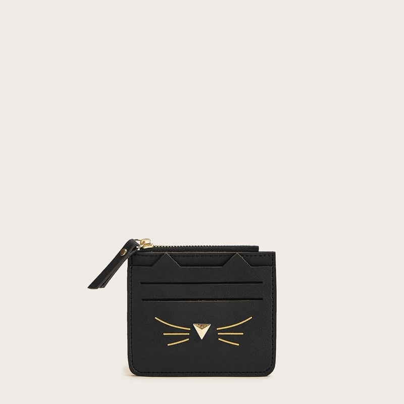 

Metal Detail Purse With Card Holder, Black