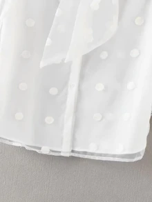 Tie Neck Mesh Sheer Blouse - White - View 4