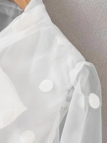 Tie Neck Mesh Sheer Blouse - White - View 5