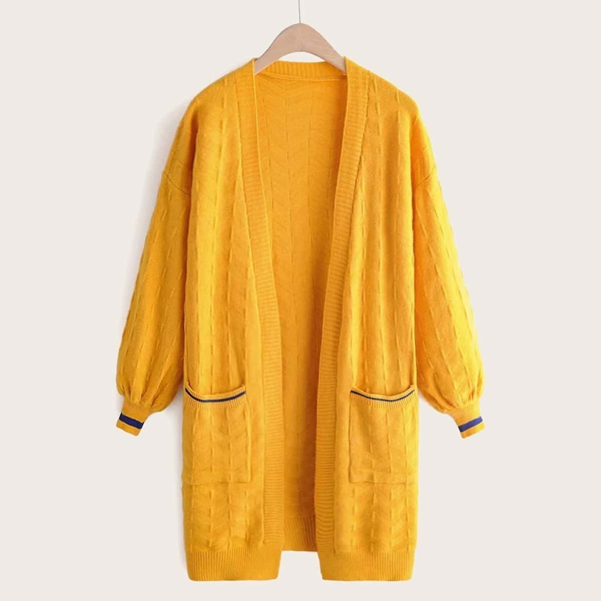 

Longline Double Pocket Cardigan, Yellow