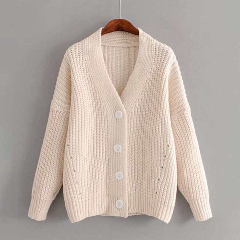 

Solid V-Neck Dropped Shoulder Sweater, Beige