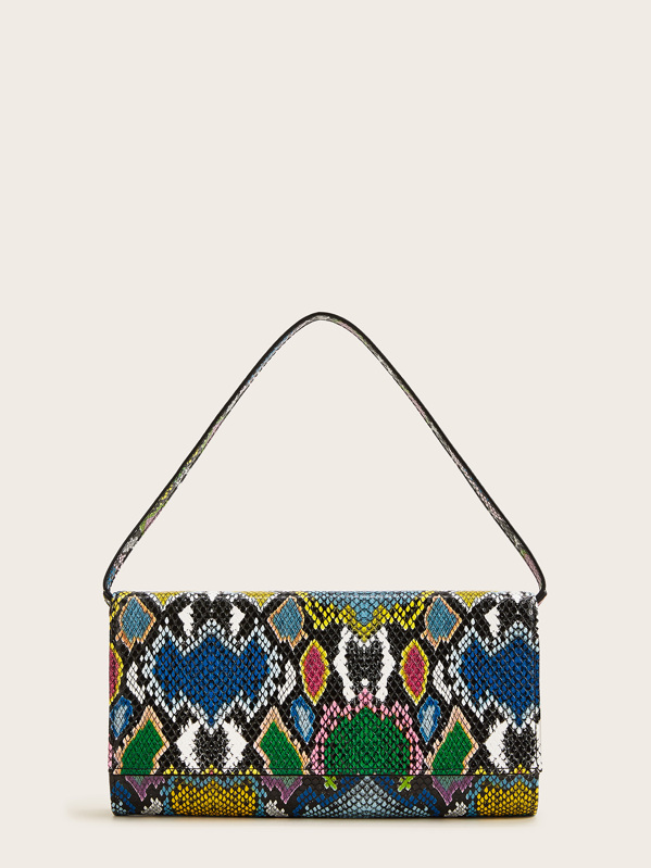 Color Block Snakeskin Print Baguette Bag