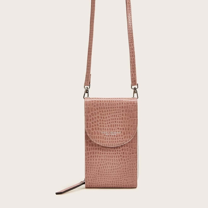 

Croc Embossed Flap Crossbody Bag, Pink