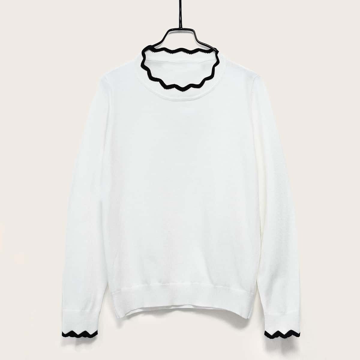 

Contrast Binding Dropped Shoulder Sweater, White