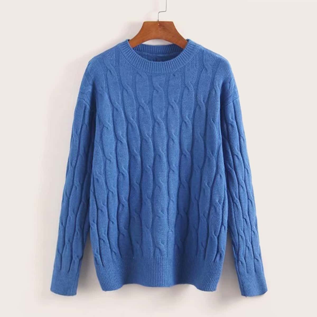 

Twist Cable Knit Dropped Shoulder Sweater, Blue