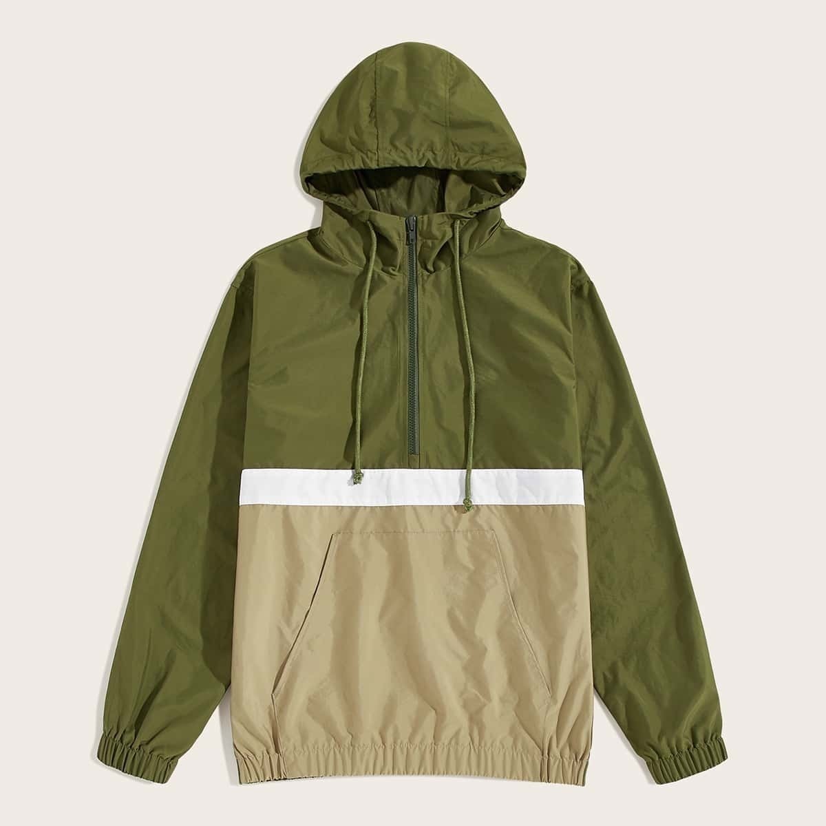 

Guys Zip Front Pocket Front Colorblock Windbreaker Jacket, Army green