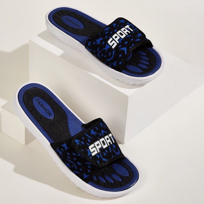 Guys Open Toe Letter Print Sliders