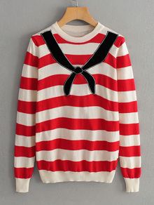 Tie Embroidery Striped Sweater