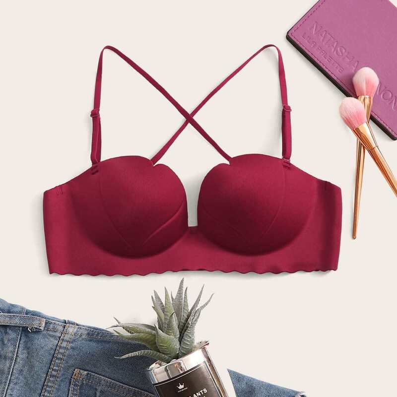 

Crisscross Back Push Up Demi Bra, Red