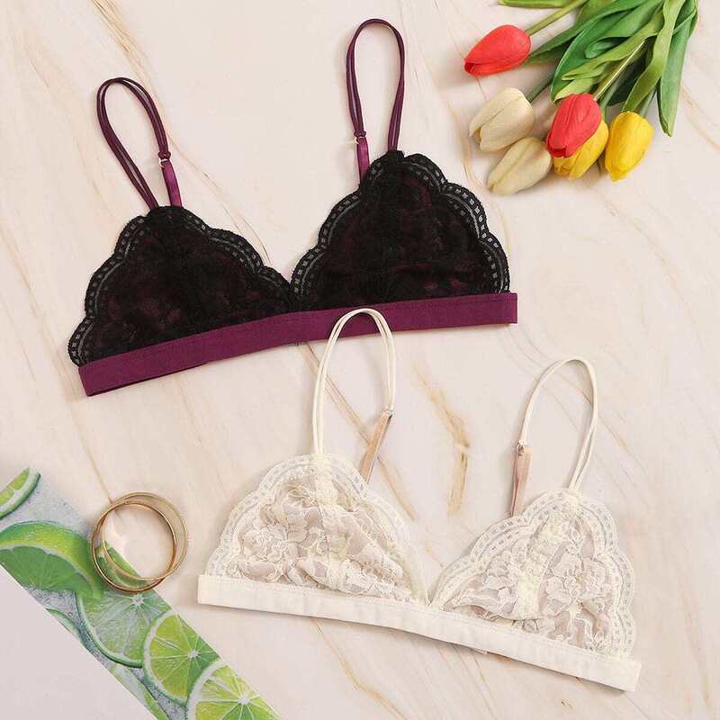 

Scalloped Lace Trim Bra Set 2pack, Multicolor