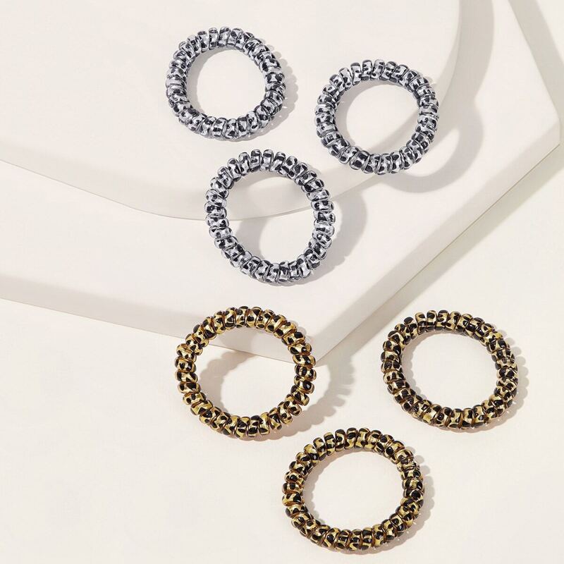 

Leopard Pattern Phone Wire Hair Tie 6pcs, Multicolor