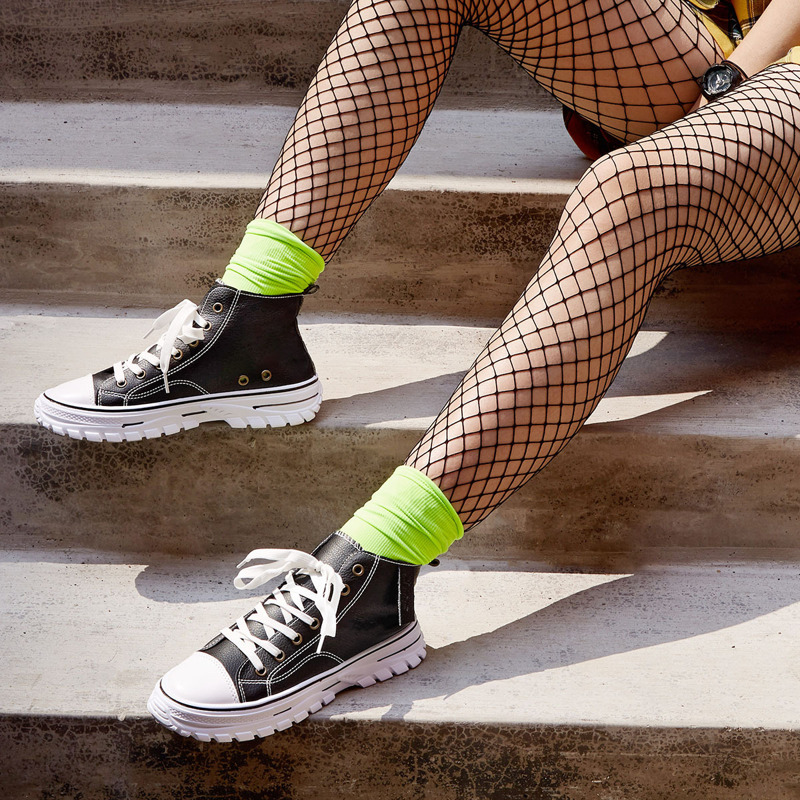 

Lace-up Front High Top Sneakers, Black and white