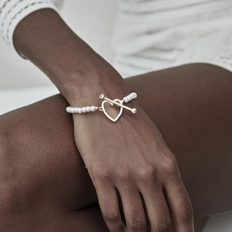 

Heart Decor Faux Pearl Beaded Bracelet 1pc, White