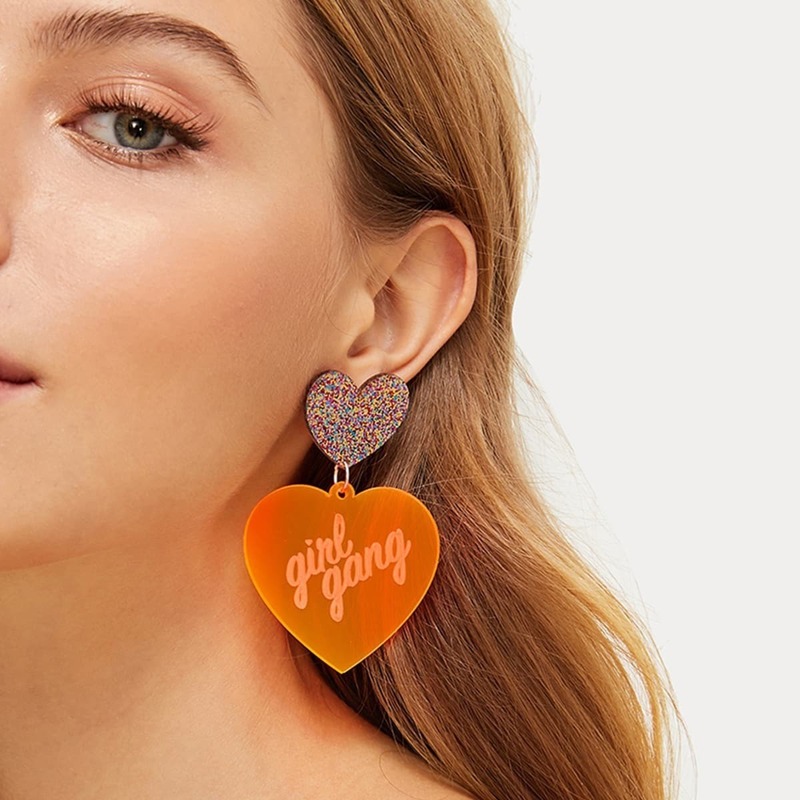 

Glitter Decor Double Heart Drop Earrings 1pair, Multicolor