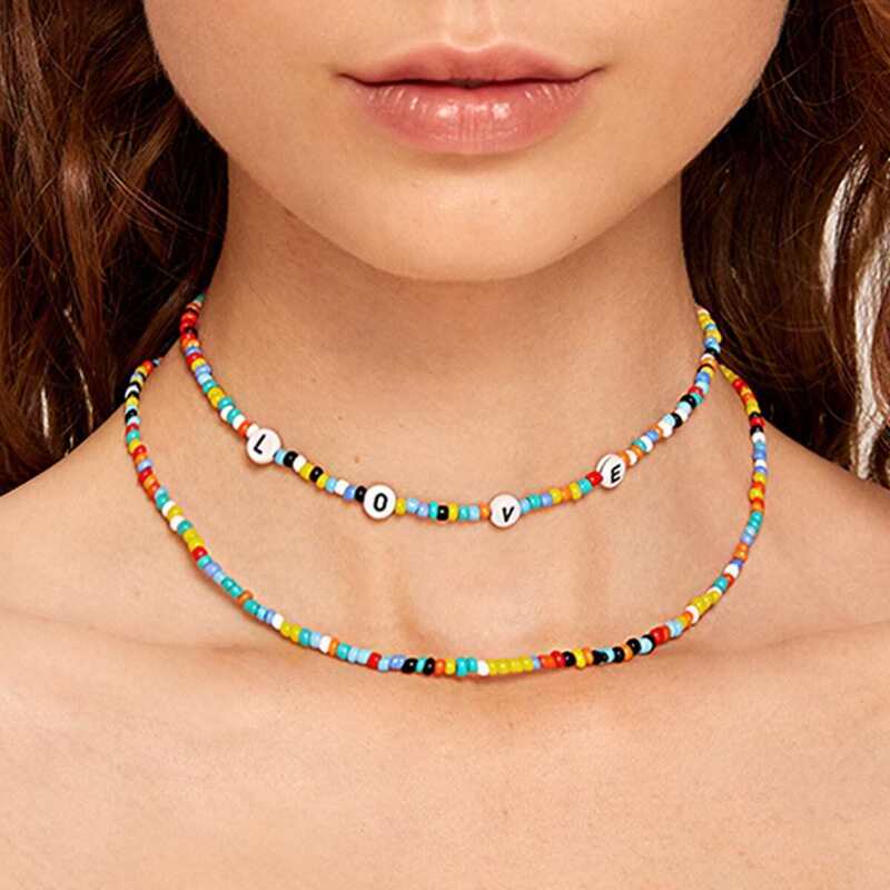 

Colorful Beaded Necklace 2pcs, Multicolor