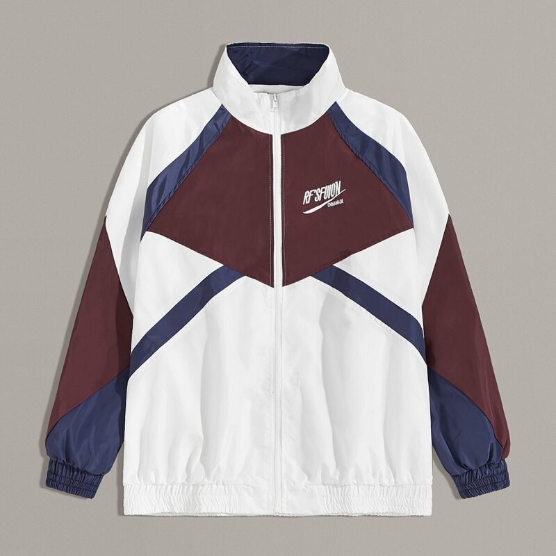 

Guys Colorblock Letter Print Windbreaker Jacket, Multicolor