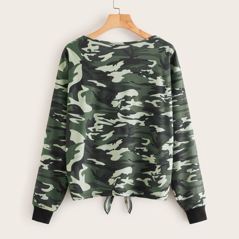 

Camo Print Tie Front Sweatshirt, Multicolor