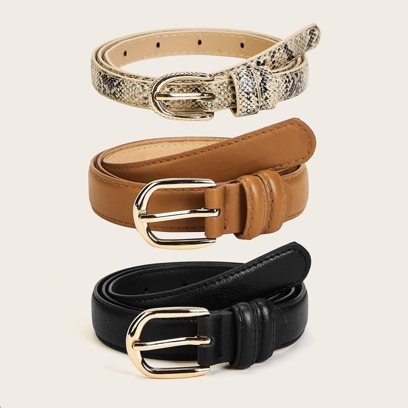 

Snakeskin Pattern Square Buckle Belt 3pcs, Multicolor