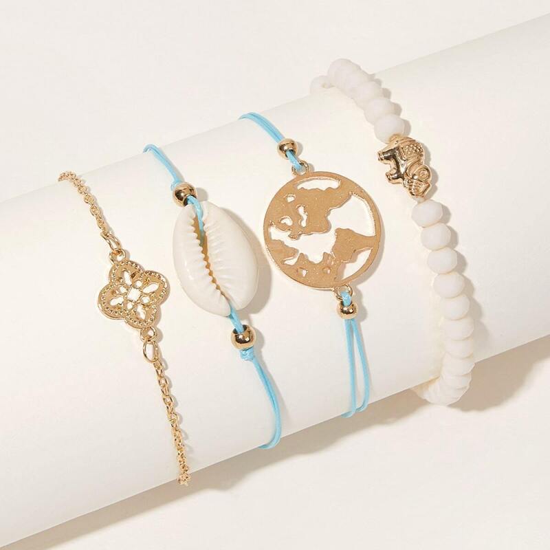 

Shell & Flower Decor Bracelet 4pcs, Multicolor