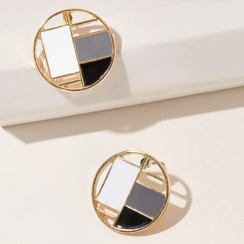 

Colorblock Hollow Out Round Stud Earrings 1pair, Multicolor