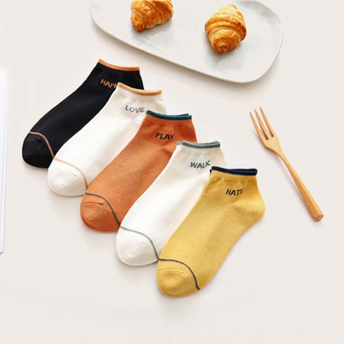 

Letter Pattern Ankle Socks 5pairs, Multicolor