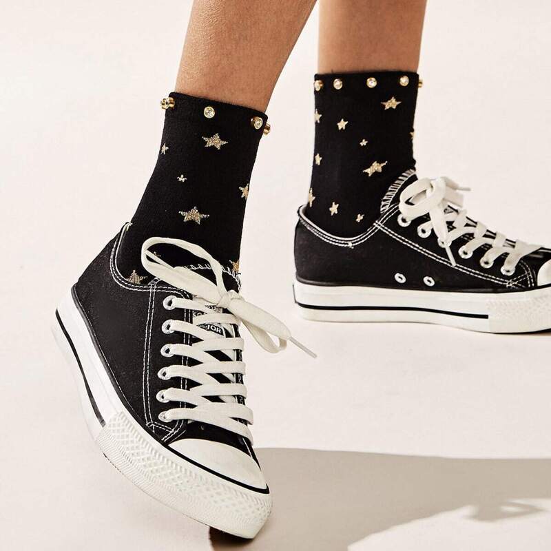 

Rhinestone Decor Star Pattern Socks 1pair, Multicolor
