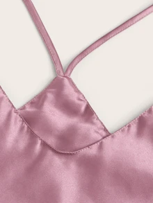 SilkySpell Conjunto de pijama con top de camiseta de satén y shorts - Púrpura malva - Ver 4