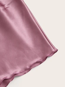 SilkySpell Conjunto de pijama con top de camiseta de satén y shorts - Púrpura malva - Ver 5