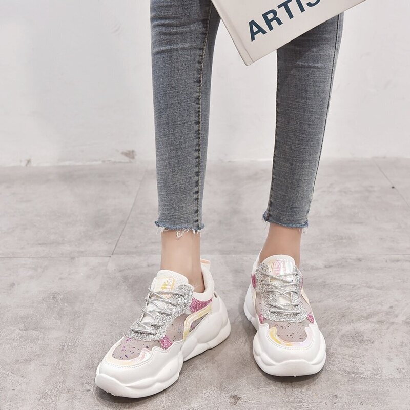 

Lace-up Front Glitter Decor Trainers, Multicolor