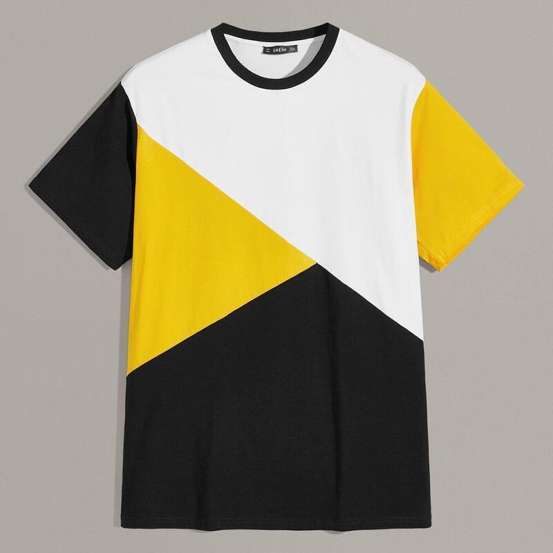 

Guys Cut-and-sew Contrast Neck Top, Multicolor