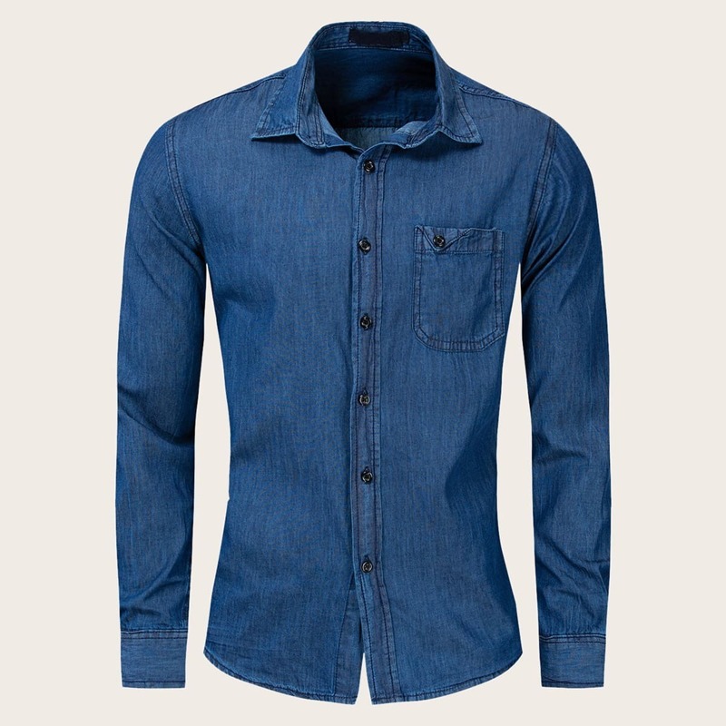 

Guys Button Front Pocket Denim Shirt, Navy