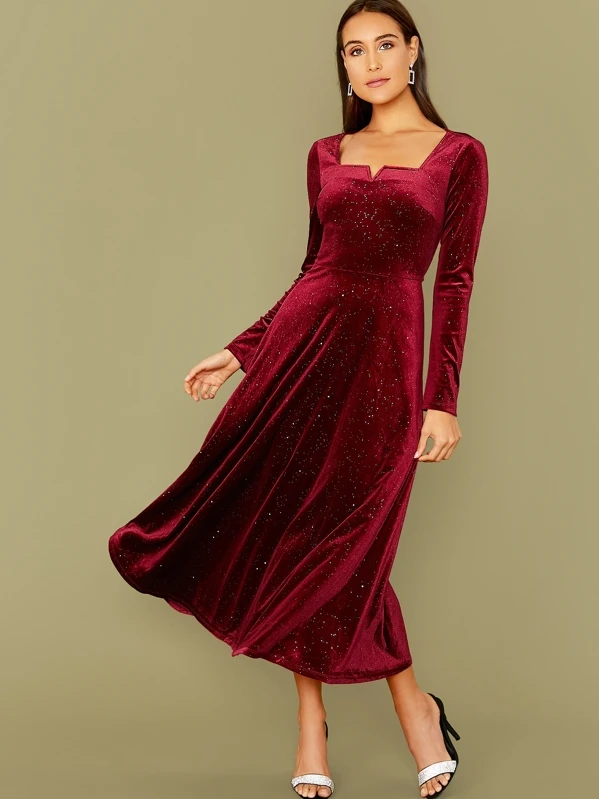sequin detail velvet dress
