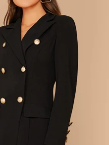 SHEIN Privé Notch Collar Double Breasted Blazer - Black - View 4