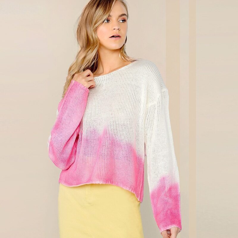

Drop Shoulder Two Tone Sweater, Ombre