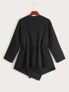 SHEIN Waterfall Collar Asymmetrical Hem Coat With Belt - Black - View 2