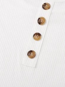 SHEIN EZwear Button Front Rib-knit Tank Bodysuit - White - View 4