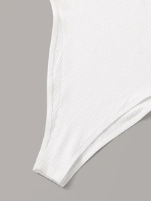 SHEIN EZwear Button Front Rib-knit Tank Bodysuit - White - View 5