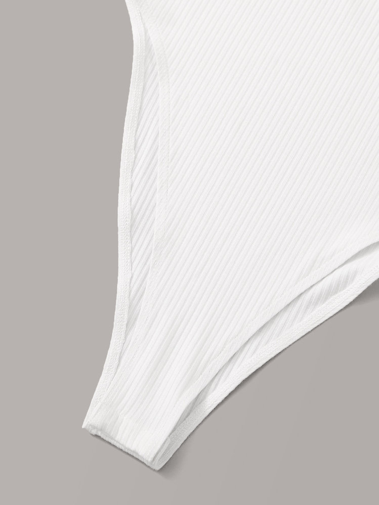 SHEIN EZwear Button Front Rib-knit Tank Bodysuit - White - View 5