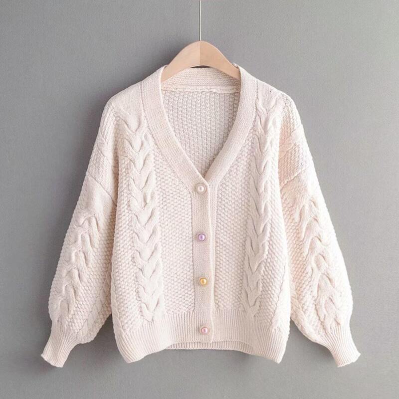 

V-Neck Twist Cable Knit Cardigan, Beige