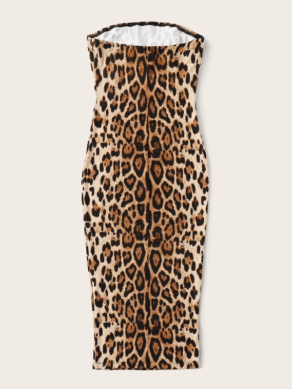 SHEIN BAE Leopard Print Tube Bodycon Midi Dress SHEIN USA