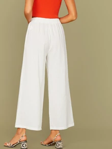 Modelyn Elastic Waist Palazzo Trousers - White - View 2