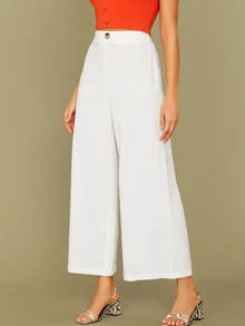 Modelyn Elastic Waist Palazzo Trousers - White - View 3