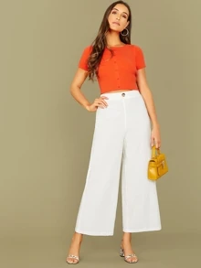 Modelyn Elastic Waist Palazzo Trousers - White - View 5