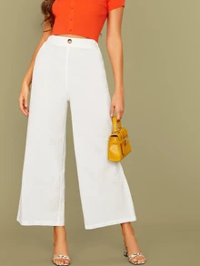 Modelyn Elastic Waist Palazzo Trousers - White - View 1