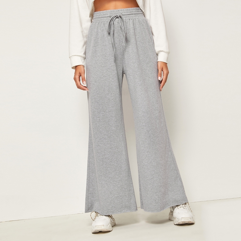 

Solid Drawstring Waist Wide Leg Pants, Grey